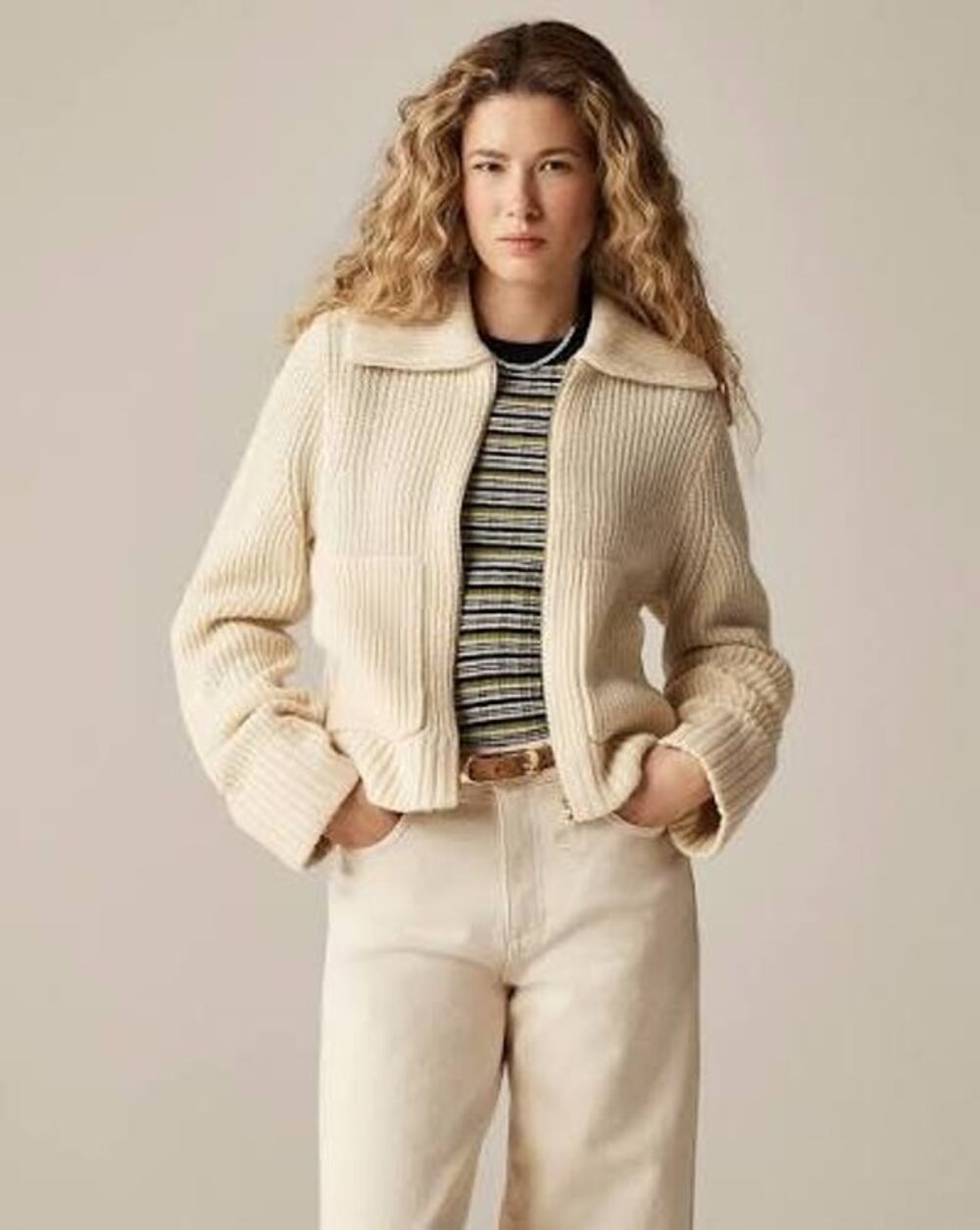 J. Crew Women's Collared Full-Zip Sweater in Merino Wool Cream Size XXS / XS NWT